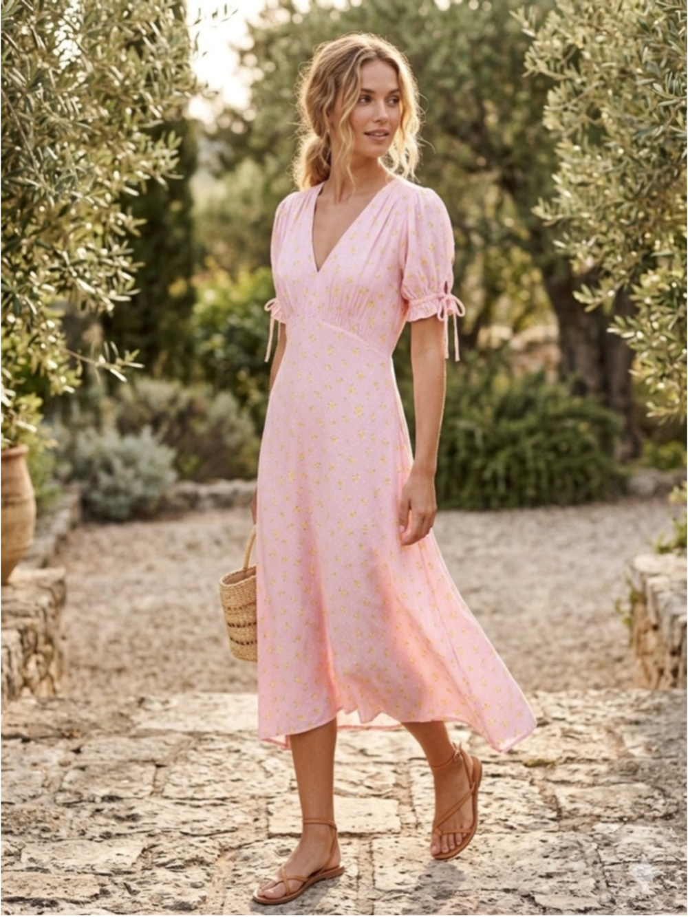 Faithfull The Brand Mejia Midi Dress Pink Size Small 4